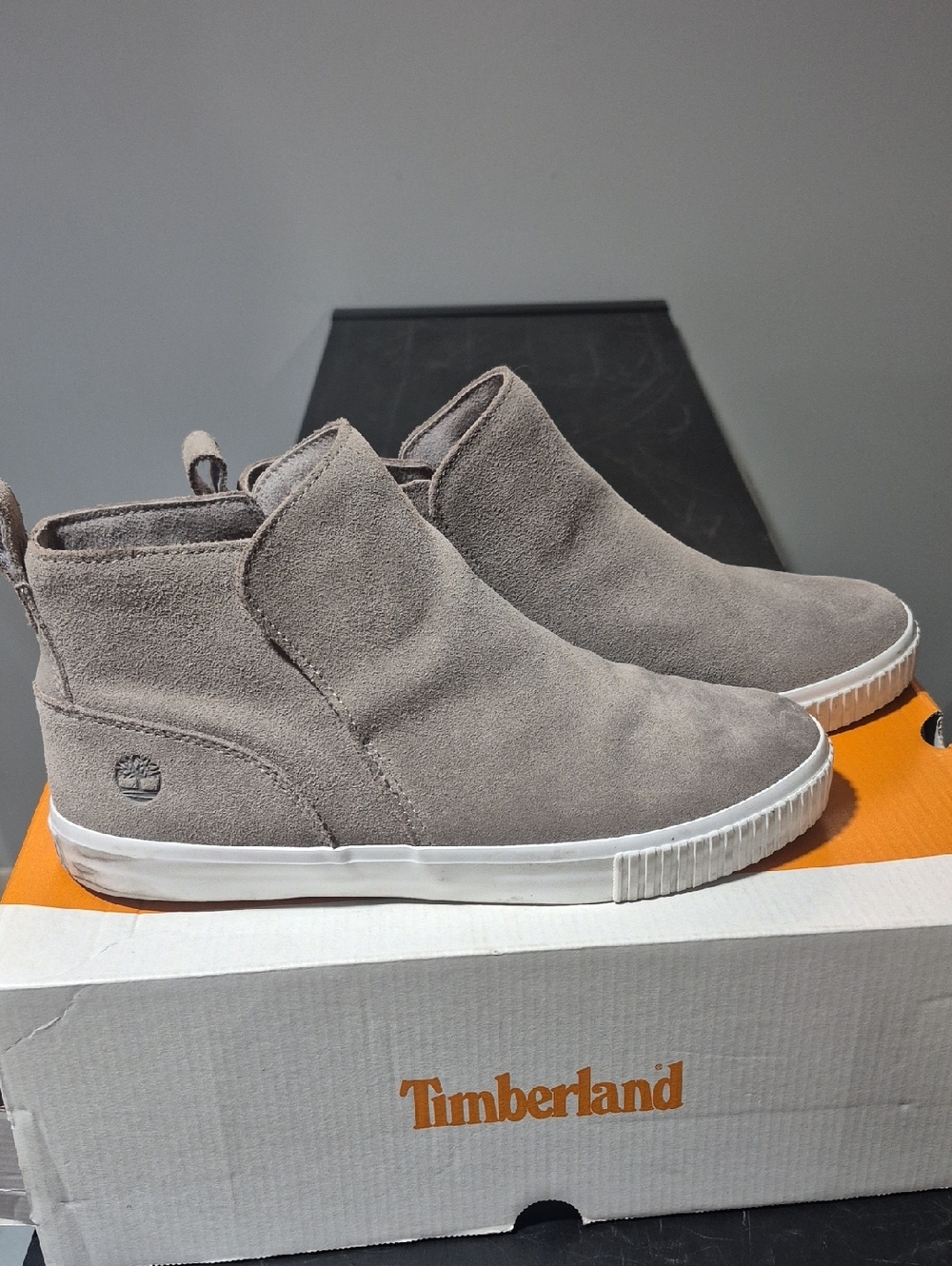 Timberland Women's Light Gray Suede Slip-On Ankle Boots